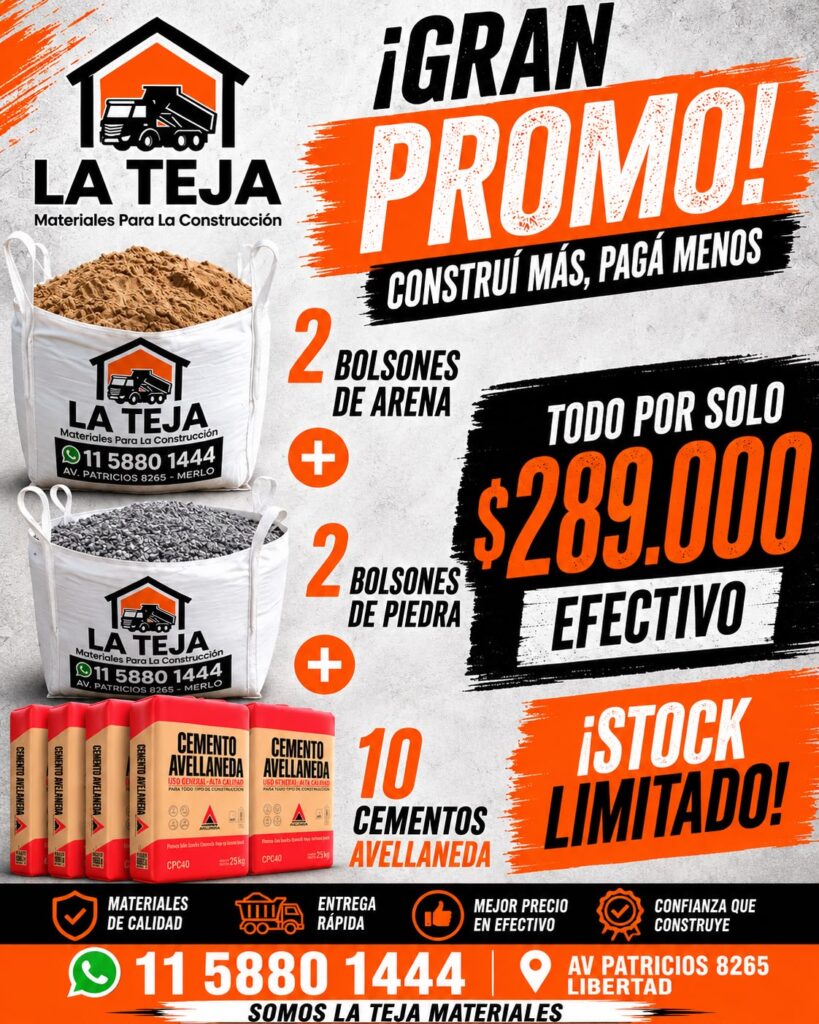 PROMO 1 La Teja Materiales de Construcción, Merlo Buenos Aires