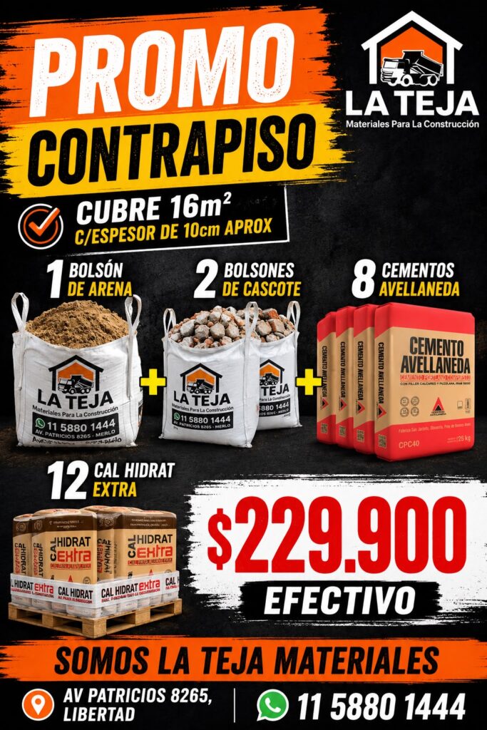 PROMO CONTRAPISO La Teja Materiales de Construcción, Merlo Buenos Aires